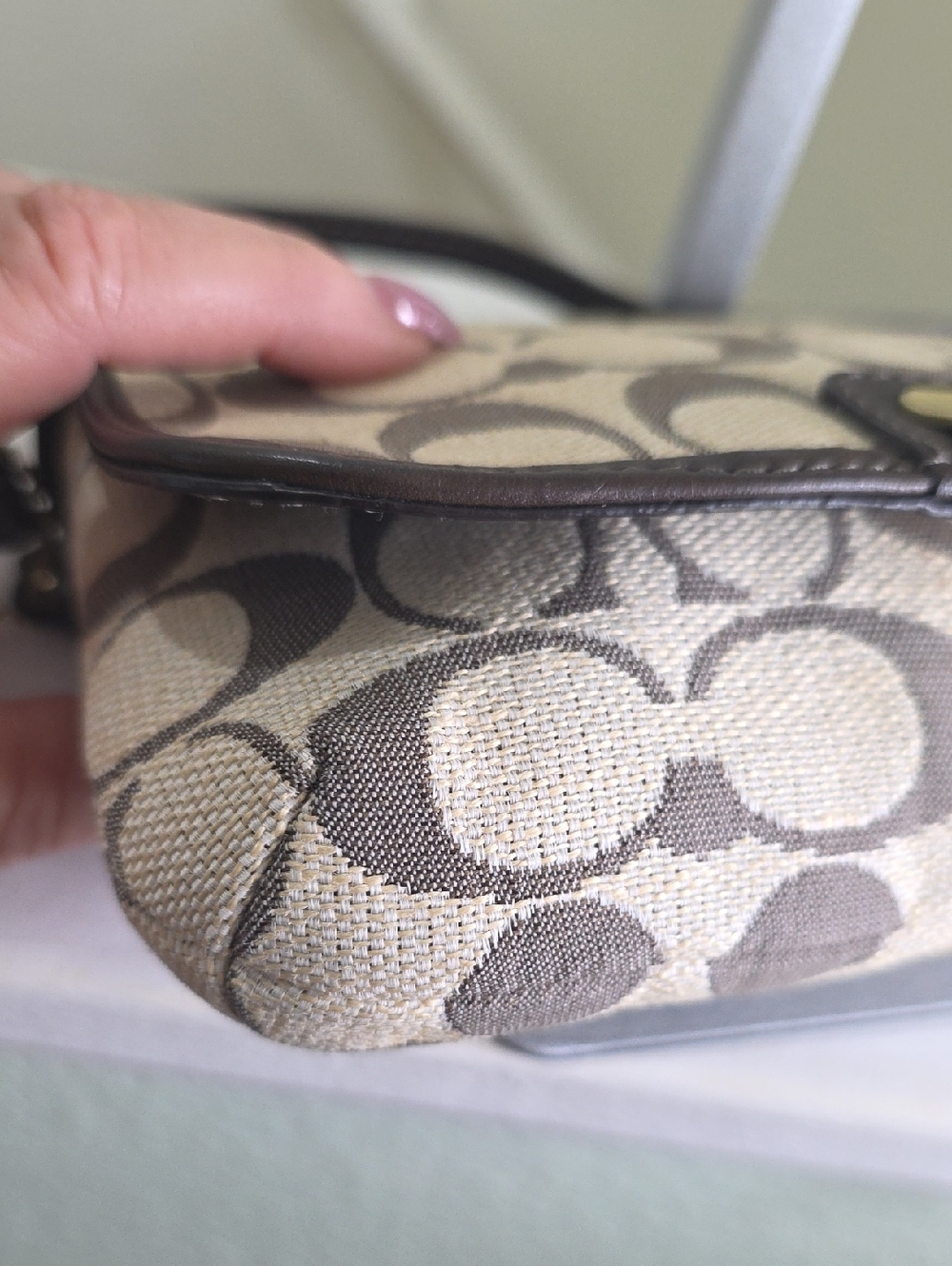 COACH Kristin Signature Fabric/Mahogony Leather Trim Large Wristlet/Minibag EUC - Picture 9 of 16